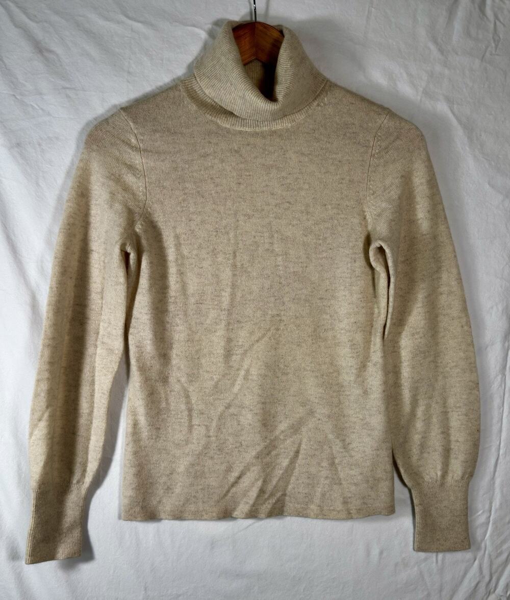 Women's Cashmere Pullover Turtleneck Sweater Ann Taylor Oatmeal Size SP Classic